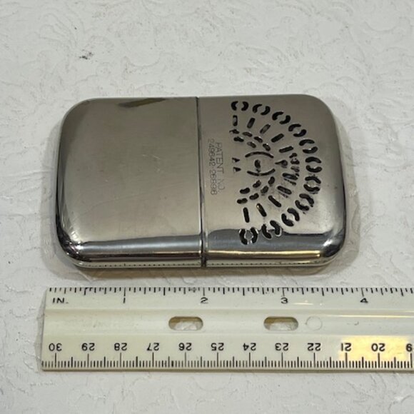 VTG 50's Peacock Pocket Chrome Hand Warmer Silver Toned 2.5"x3.5" Japan - Picture 12 of 14